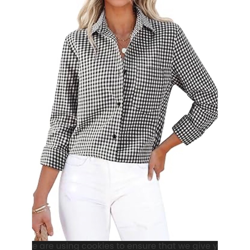 siliteelon Luxury Collection Gingham Check Button Down Shirt Black White Size
